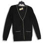 NWT Womens Black Knitted V-Neck Button Front Cardigan Sweater Size M image number 1