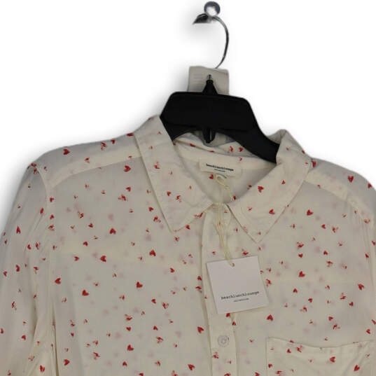 NWT Womens White Red Heart Print Long Sleeve Button-Up Shirt Size 1X image number 3