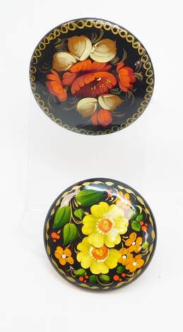 Vintage Ukrainian Hand Painted Golden & Colorful Floral Wood Circle Brooches Variety 16g