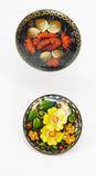 Vintage Ukrainian Hand Painted Golden & Colorful Floral Wood Circle Brooches Variety 16g image number 1