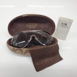 Coach 'Reagan' Rhinestone Accent Silver/Black Shield Sunglasses