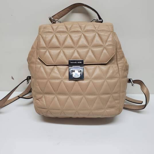 Michael Kors Viviane Quilted Leather Backpack in Tan 10x11x5" image number 1