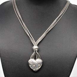 Designer Silver Tone Multi Strand Rhinestone Heart Pendant Necklace - 33.4g alternative image