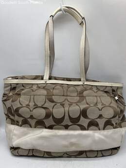 Coach Womens Brown Logo Printed Inner Pockets Double Handle Zipper Tote Bag