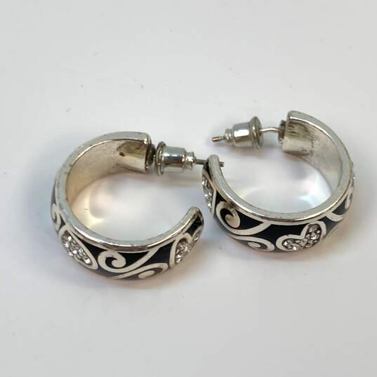 Designer Brighton Silver-Tone Crystals Madrid Post Back Hoop Earrings image number 3