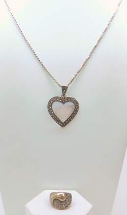 Art Deco Style 925 Marcasite Heart Jewelry 20.8g