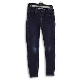 Womens Blue Denim Dark Wash Pockets Slightly Curvy Skinny Leg Jeans Size 4