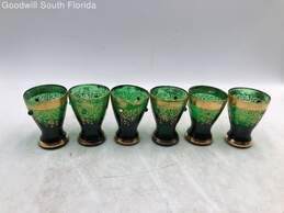 Set Of 6 Bohemian Emerald Green Gold Gilt Floral Drinking Shot Glasses