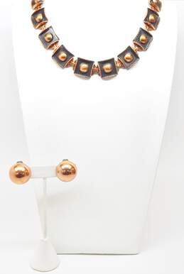 Vintage Matisse Renoir & Fashion Copper Clip-On Earrings & Collar Necklace 118.7g