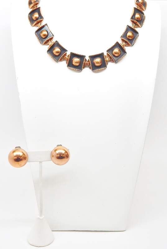 Vintage Matisse Renoir & Fashion Copper Clip-On Earrings & Collar Necklace 118.7g image number 1
