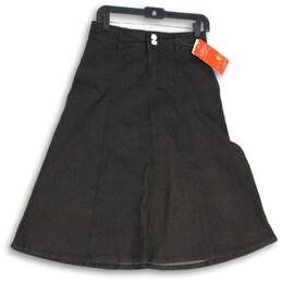 NWT Style J Womens Black Denim Medium Wash Button Front A-Line Skirt Size 28