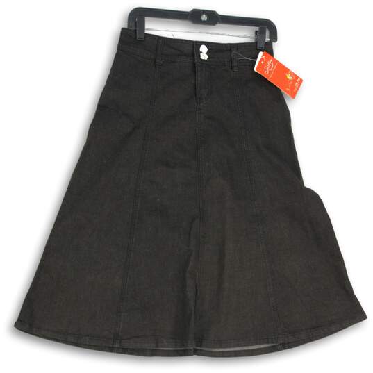 NWT Style J Womens Black Denim Medium Wash Button Front A-Line Skirt Size 28 image number 1