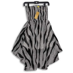 NWT Womens Black Striped Strapless Underskirt Hi Low Hem A-Line Dress Sz S alternative image