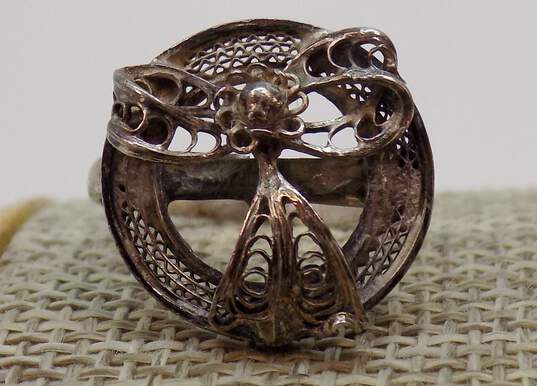 Vintage Romantic 925 Spun Silver Flower Pendant Necklace & Ribbon Bow Ring 12g image number 5