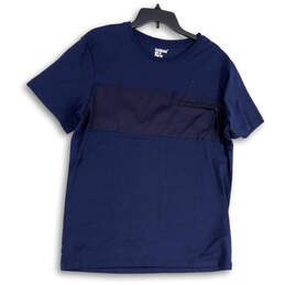 Mens Blue Round Neck Zip Pocket Short Sleeve Pullover T-Shirt Size XL
