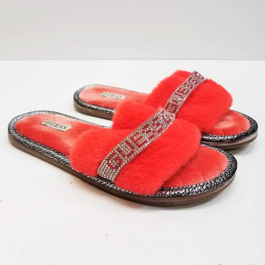 Guess Slippy Faux Fur Rhinestone Slide Slippers Women's Size 7M image number 3