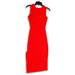 Womens Red Sleeveless Cut Out Round Neck Midi Bodycon Dress Size Small alternative image