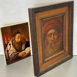 Lot of 2 Portraits of Rabbi and Philosopher Oil on canvas by Kunhert Signed. alternative image