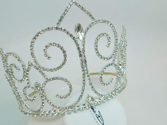 Silver Tone Clear Icy Rhinestone Statement Tiara 96.7g image number 5