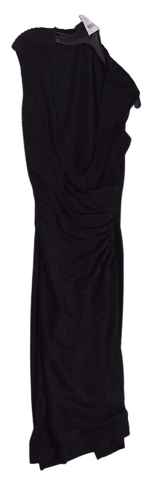 Womens Black Sleeveless Surplice Neck Midi Wrap Dress Size 10 image number 3