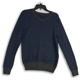 Banana Republic Womens Navy Blue Gray Knitted V-Neck Pullover Sweater Size S