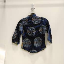 Womens Blue Dragon Long Sleeve Stand Collar Pattered Blouse Top Size 10-12