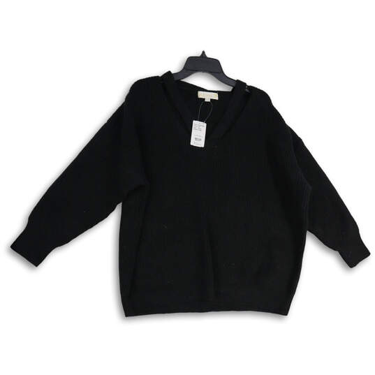NWT Womens Black Long Sleeve V Neck Knitted Pullover Sweater Size 1X/2X image number 1