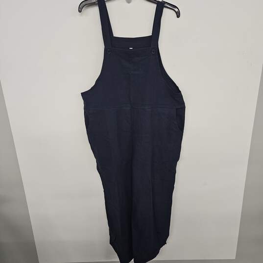 Fashion Sleeveless Cotton Linen Navy Overalls Baggy Tulip Capri Jumpsuits with Pockets image number 1