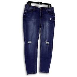 Womens Blue Denim Medium Wash Distressed Pockets Skinny Leg Jeans Size 10