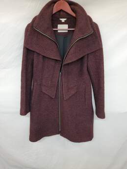 Wm Soia & Kyo Double Collar Wool Coat Burgundy Sz S/P
