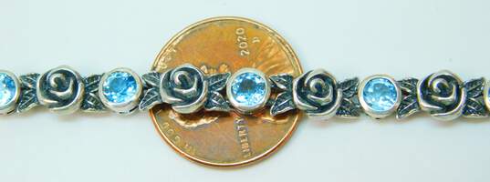 PZ Thailand 925 Sterling Silver Blue Topaz Rosebud Flower Bracelet 14.3g image number 3