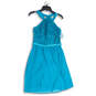 NWT Womens Teal Blue Lace Halter Neck Sleeveless Fit & Flare Dress Size 8 image number 1