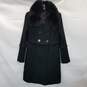 Elie Tahari Black Fox Fur Collar Wool Trench Coat Size 6 image number 1