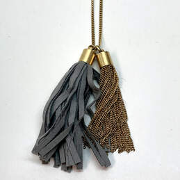 Designer J.Crew Gold-Tone Gray Leather Tassel Lobster Clasp Chain Necklace alternative image