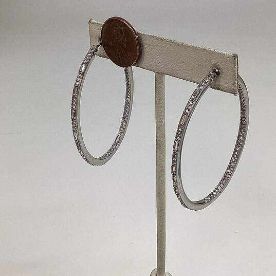 Designer Givenchy Silver-Tone Crystal Cut Stone Fashionable Hoop Earrings image number 3