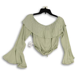 NWT Womens Celery Green Off The Shoulder Bell Sleeve Cropped Blouse Top XS alternative image