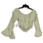 NWT Womens Celery Green Off The Shoulder Bell Sleeve Cropped Blouse Top XS image number 2