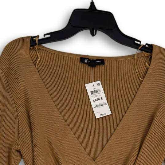 NWT Womens Brown Surplice Neck Long Sleeve Pullover Sweater Size Large image number 3