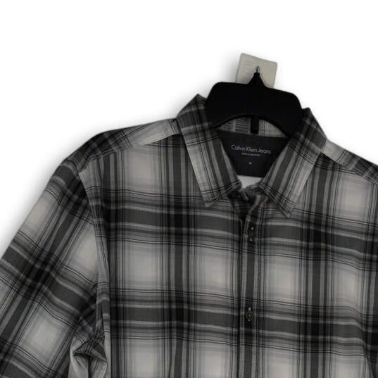 Mens Black White Plaid Long Sleeve Spread Collar Button-Up Shirt Size M image number 3