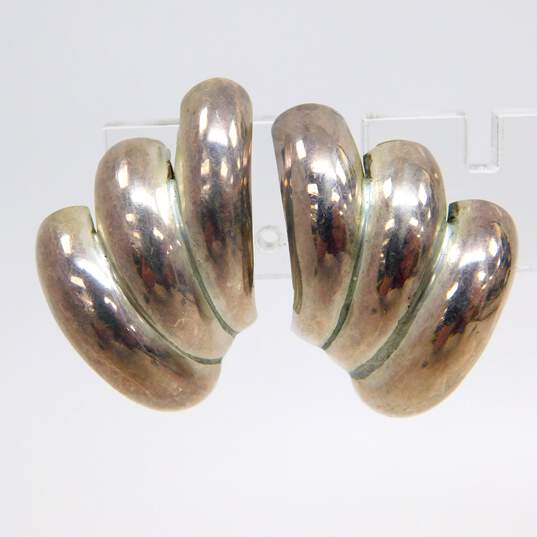 Vintage Taxco Mexican Modernist 925 Sterling Silver Statement Earrings 23.7g image number 2