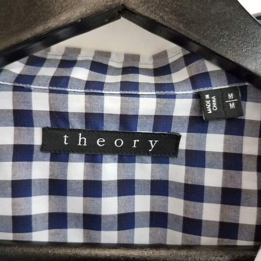 Theory blue and white gingham button up shirt men's M image number 4