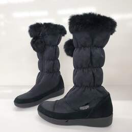 Coach Women's Theona Black Signature Jacquard Rabbit Fur Winter Boots Size 8B