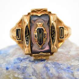 Vintage 10K Gold Purple Mother of Pearl & Black Enamel Class Ring 7.3g