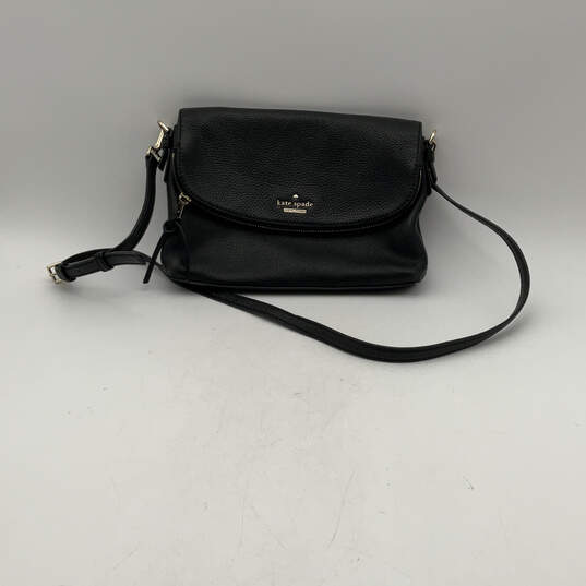 Womens Black Leather Zipper Pockets Adjustable Strap Crossbody Bag Purse image number 1