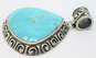 Barse 925 Southwestern Composite Turquoise Cabochon Scrolled Overlay Teardrop Statement Pendant 50.8g image number 3