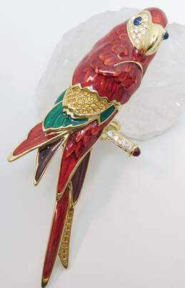 Bob Mackie Signed Gold Tone Icy Enamel Parrot Brooch 37.3g
