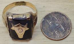 Men's Vintage 10K Yellow Gold Onyx Masonic Compass & Square G Ring 8.2g alternative image