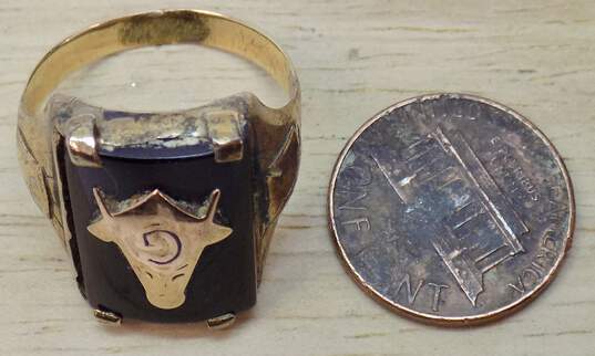 Men's Vintage 10K Yellow Gold Onyx Masonic Compass & Square G Ring 8.2g image number 2