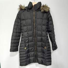 Michael Kors Black Full Zip Long Puffer Hooded Jacket Size S