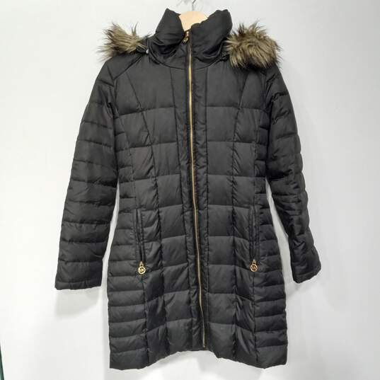 Michael Kors Black Full Zip Long Puffer Hooded Jacket Size S image number 1